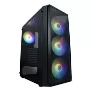 VeinX case ME19A Mid Tower, bez zdroje, 1x USB3.0, 1x USB2.0, 4x 120mm ARGB Fan, 1x ARGB Controller, černá