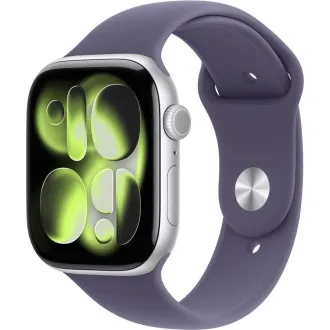 Apple Watch Series 11 GPS 46mm Silver Aluminium Case with Purple Fog Sport Band - S/M Apple Watch Series 11 GPS 46mm Silver Aluminium Case with Purple Fog Sport Band - S/M
