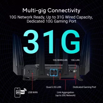 ASUS Herní Router ROG Rapture GT-BE19000, 3-pásmový WiFi7 Router, 2x WAN, 4x LAN, AiMesh