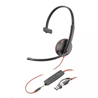 Poly Blackwire 3215 náhlavní souprava, 3.5 mm jack + USB-C/A adaptér, mono (bulk)