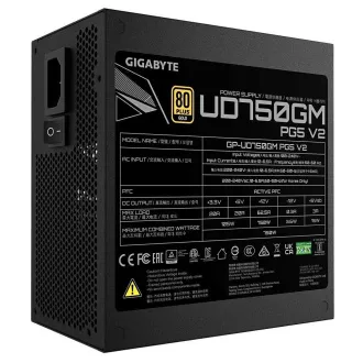 GIGABYTE zdroj UD750GM PG5 V2, 750W, 120mm, Plně modulární, 80 Plus Gold, ATX 3.1