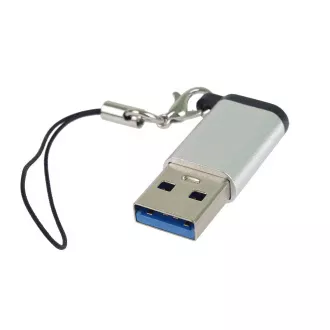 PremiumCord Adaptér USB3.0 A male - USB-C Female, stříbrná s očkem na zavěšení