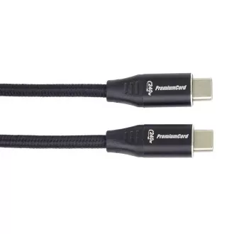 PREMIUMCORD Kabel USB-C M/M, 240W 480Mbps černý bavlněný oplet, 1m