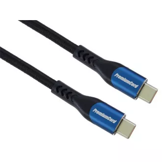 PremiumCord USB-C kabel (USB 3.2 GEN 2x2, 5A, 100W, 20Gbit/s) 1m, bavlněný oplet
