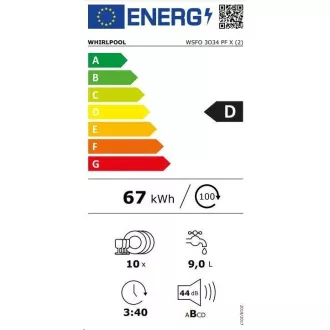 Whirlpool WSFO 3O34 PF X Volně stojící Myčka nádobí Whirlpool WSFO 3O34 PF X Volně stojící Myčka nádobí