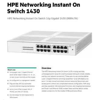 HPE Networking Instant On Switch 16p Gigabit 1430 (R8R47A) HPE Networking Instant On Switch 16p Gigabit 1430 (R8R47A)