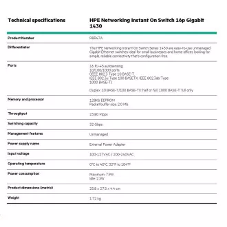 HPE Networking Instant On Switch 16p Gigabit 1430 (R8R47A) HPE Networking Instant On Switch 16p Gigabit 1430 (R8R47A)