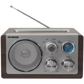 Orava RR-29 A rádio, 1 x 3, 5W, AM / FM rádio, USB, AUX vstup, SD karta, hnědá / stříbrná