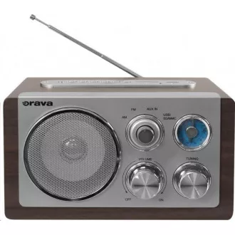 Orava RR-29 A rádio, 1 x 3, 5W, AM / FM rádio, USB, AUX vstup, SD karta, hnědá / stříbrná