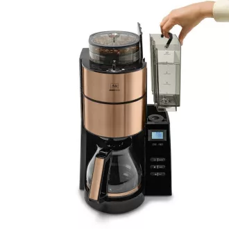 Melitta AromaFresh 1021-04 kávovar s mlýnkem, překapávač, skleněná konvice, 1180 W, displej, měděný