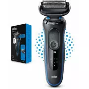Braun Series 5 51-B1000s elektrický holicí strojek, na vousy a obličej, akumulátorový, planžetový, černý / modrý
