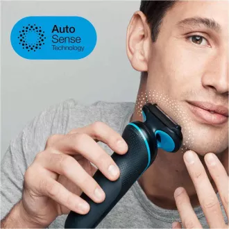 Braun Series 5 51-B1000s elektrický holicí strojek, na vousy a obličej, akumulátorový, planžetový, černý / modrý