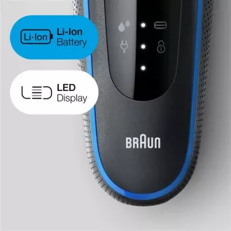 Braun Series 5 51-B1000s elektrický holicí strojek, na vousy a obličej, akumulátorový, planžetový, černý / modrý