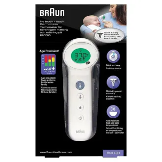 Braun BNT400WE bezkontaktní teploměr, Age Precision, tichý režim, podsvícený displej, bílý - Rozbalené