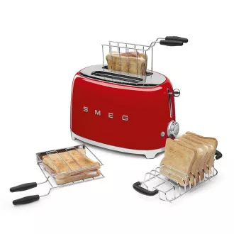 Smeg TSF01RDEU toustovač / topinkovač, 2 toasty, 6 úrovní opékání, zásuvka na drobky, styl 50. let, červená