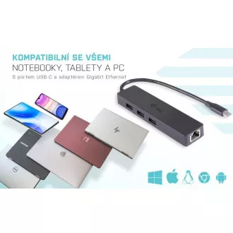 i-tec USB-C 3.1 Slim 3-portový HUB + RJ-45