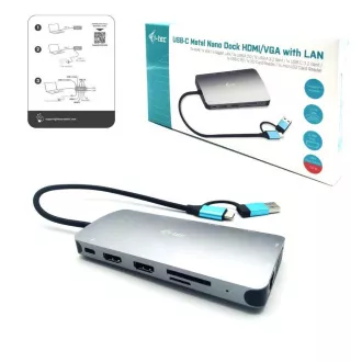 i-tec USB 3.0 USB-C/Thunderbolt 3x Display Metal Nano Dock with LAN, PD 100 W