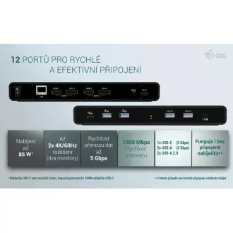 i-tec Universal Dual 4K Display Docking Station, Power Delivery 85W