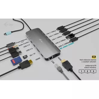 i-tec USB-C Metal Nano 3x Display Dock, 2x HDMI 1x USB-C video, PD 140W + Universal Charger 140 W