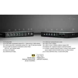 i-tec USB-C KVM Docking station for 3 Hosts, Dual Display, Power Delivery 1x 92W/2x 65W