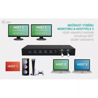 i-tec USB-C KVM Docking station for 3 Hosts, Dual Display, Power Delivery 1x 92W/2x 65W
