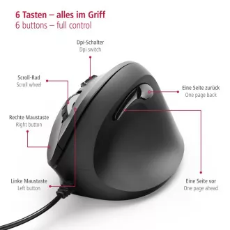Hama vertikální ergonomická kabelová myš EMC-500, 6 tlačítek, černá Hama vertikální ergonomická kabelová myš EMC-500, 6 tlačítek, černá