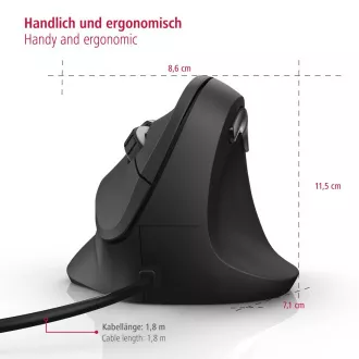 Hama vertikální ergonomická kabelová myš EMC-500, 6 tlačítek, černá Hama vertikální ergonomická kabelová myš EMC-500, 6 tlačítek, černá
