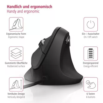 Hama vertikální ergonomická kabelová myš EMC-500, 6 tlačítek, černá Hama vertikální ergonomická kabelová myš EMC-500, 6 tlačítek, černá