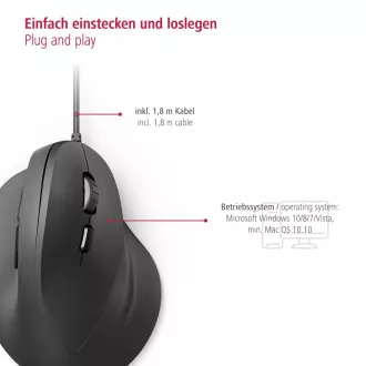 Hama vertikální ergonomická kabelová myš EMC-500, 6 tlačítek, černá Hama vertikální ergonomická kabelová myš EMC-500, 6 tlačítek, černá