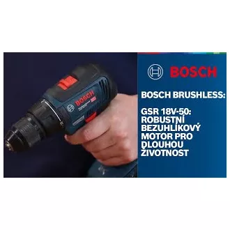 BOSCH GSR 18V-50, akumulátorový vrtací šroubovák, 0 – 460 / 0 – 1.800 ot/min, 10 mm BOSCH GSR 18V-50, akumulátorový vrtací šroubovák, 0 – 460 / 0 – 1.800 ot/min, 10 mm