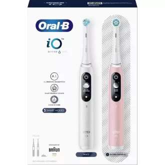 Oral-B iO Series 6 Duo White & Pink Sand set elektrických zubních kartáčků, 5 režimů, AI, časovač