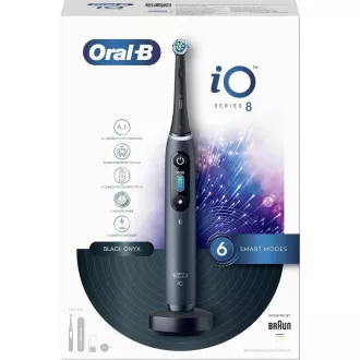 Oral-B iO8 Black Onyx elektrický zubní kartáček, magnetický, 6 režimů, časovač, tlakový senzor, pouzdro, černý