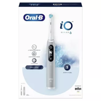 Oral-B iO Series 6 Grey Opal elektrický zubní kartáček, magnetický, 5 režimů, tlakový senzor, AI, pouzdro