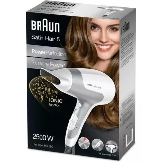 Braun Satin Hair 5 HD580 fén, 2500 W, 2 rychlosti, 3 teploty, závěsné očko, bílý