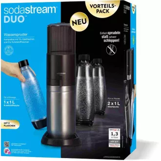 SodaStream Duo Titan Promo-Pack výrobník sody, 2 skleněné láhve, 1 plastová láhev, bombička s CO2, černý SodaStream Duo Titan Promo-Pack výrobník sody, 2 skleněné láhve, 1 plastová láhev, bombička s CO2, černý