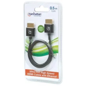MANHATTAN Ultra-thin High Speed HDMI Cable with Ethernet, HEC, ARC, 3D, 4K, HDMI Male to Male, Shielded, Black, 0, 5m