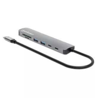 MANHATTAN Dokovací stanice USB-C 7v1, 1xHDMI, 2xUSB-C, 2xUSB, čtečka SD karet, šedá MANHATTAN Dokovací stanice USB-C 7v1, 1xHDMI, 2xUSB-C, 2xUSB, čtečka SD karet, šedá