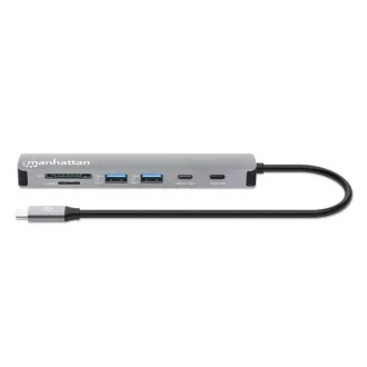 MANHATTAN Dokovací stanice USB-C 7v1, 1xHDMI, 2xUSB-C, 2xUSB, čtečka SD karet, šedá MANHATTAN Dokovací stanice USB-C 7v1, 1xHDMI, 2xUSB-C, 2xUSB, čtečka SD karet, šedá