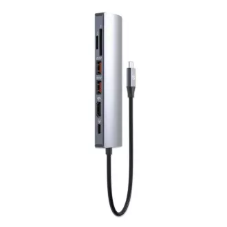 MANHATTAN Dokovací stanice USB-C 7v1, 1xHDMI, 1xUSB-C, 2xUSB, 1xRJ45, čtečka SD karet, šedá