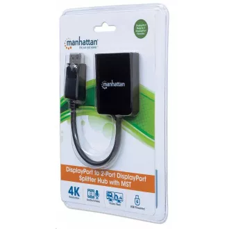 Manhattan rozbočovač, MST hub, DisplayPort na Dual DisplayPort (M/F), 4K@30Hz, černá Manhattan rozbočovač, MST hub, DisplayPort na Dual DisplayPort (M/F), 4K@30Hz, černá