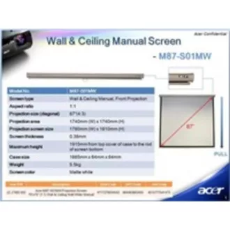 ACER Projekční plátno M90-W01MG Projection Screen, 1960x1100, 90'' (16:9) Wall & Ceiling Gray Manual