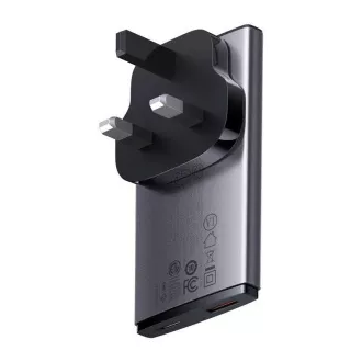 Baseus GAN5 Pro Ultratenký rychlonabíjecí adaptér USB-C + USB-A 65W, šedá