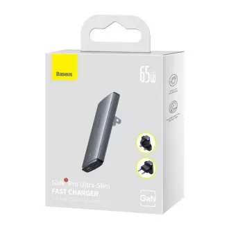 Baseus GAN5 Pro Ultratenký rychlonabíjecí adaptér USB-C + USB-A 65W, šedá