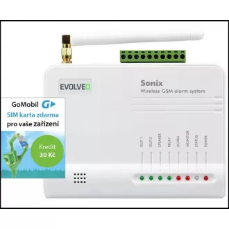 EVOLVEO Sonix - bezdrátový GSM alarm (4 ks dálk. ovl., PIR čidlo pohybu, čidlo na dveře/okno, externí repro, Android/iPhone