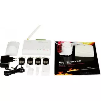 EVOLVEO Sonix - bezdrátový GSM alarm (4 ks dálk. ovl., PIR čidlo pohybu, čidlo na dveře/okno, externí repro, Android/iPhone