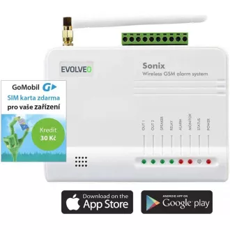 EVOLVEO Sonix - bezdrátový GSM alarm (4 ks dálk. ovl., PIR čidlo pohybu, čidlo na dveře/okno, externí repro, Android/iPhone