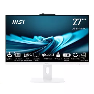 MSI PC AiO PRO AP272P 14M-887XEU, i7-14700, 27" FHD, Anti-Glare, Non-touch, 16GB, 1TB SSD, N/A, No OS, White