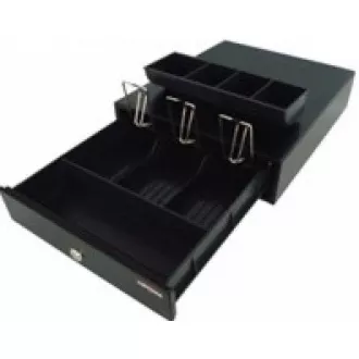 Virtuos pokladní zásuvka mikro EK-300C, 9V-24V, s kabelem 24V, pořadač 3/4, černá