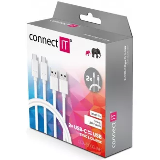 CONNECT IT Wirez USB-C (Type C) -> USB-A, USB 3.1 Gen 1, bílý, 1 m (2 ks v balení)