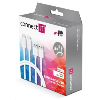 CONNECT IT Wirez USB-C (Type C) -> USB-A, USB 3.1 Gen 1, bílý, 1 m (2 ks v balení)